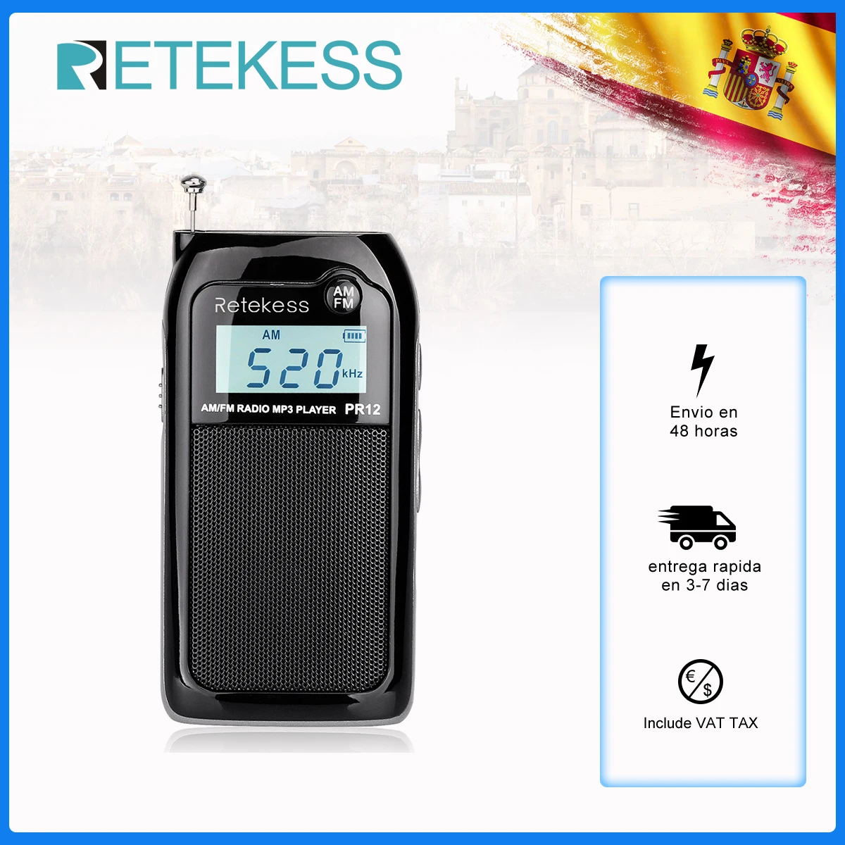 RETEKESS PR12 FM AM радио мини Карманный USB тюнинг Mp3 портативный приемник Цифровой стерео
