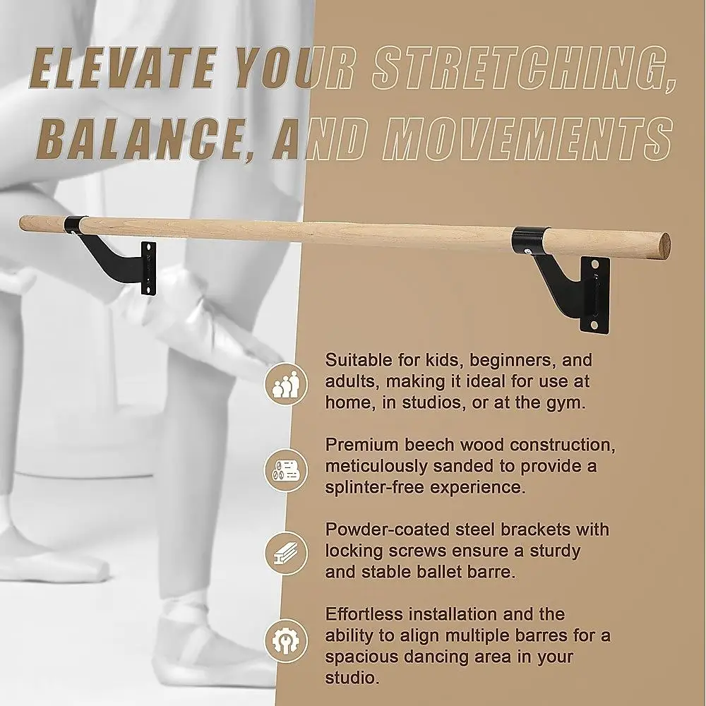 Ballet Barre Wall Mounted Adjustable Solid Construction Perfect for Dance Studios