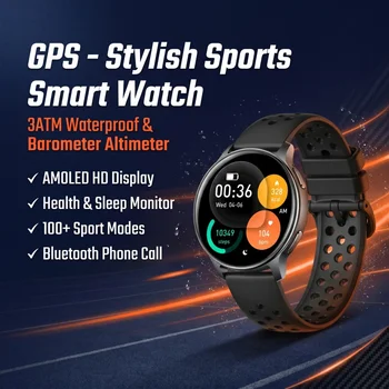 Smartwatch GPS da Esterno con Schermo AMOLED da 1,32 Pollici, Altimetro, Barometro, Bussola, Ultra Leggero 41g, 3ATM, 100+ Sport, Torcia LED, Funzione Chiamata