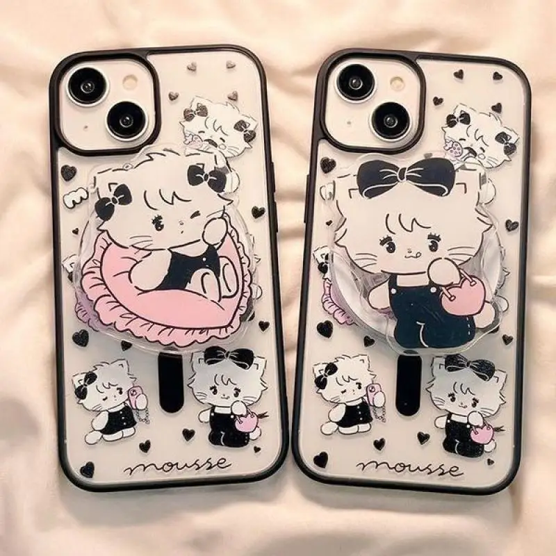 

Новые чехлы для телефонов Kawaii Mikko Mousse с магнитным кронштейном, милый пылезащитный мягкий чехол для Iphone15/14/pro/max/12/11, подарок для девушки с защитой от падения