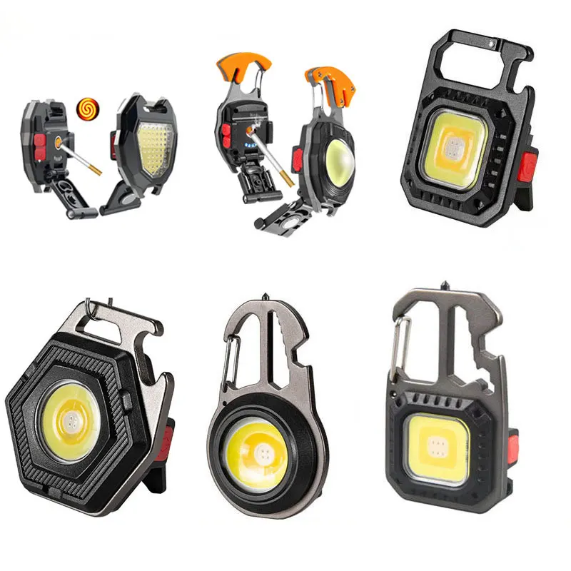 

Mini LED Working Light Portable Keychain Flashlight Camping COB Lamp For Cigarette Lighter Bottle Opener Emergency Whistle Light