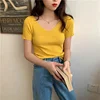 Basic V-neck Solid Thin Summer Pullover Women Female Knitted Ribbed Sweater Slim Short Sleeve Bodycon Sweater 4