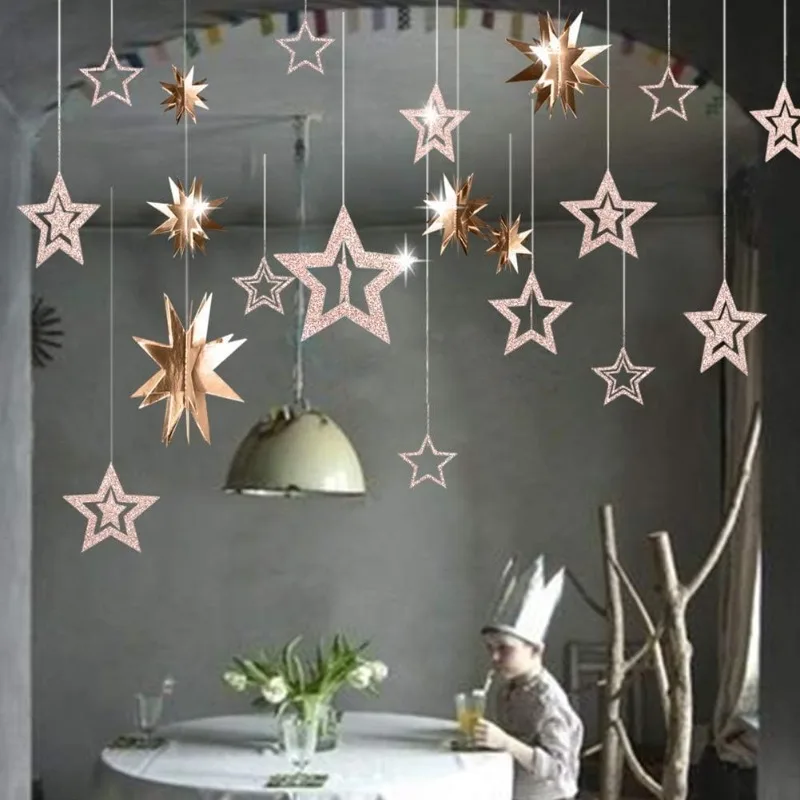 

3sets Champagne Gold Star Garland Twinkle Little Stars Decorations Star Hanging Streamer Backdrop Banner Birthday Party Decor