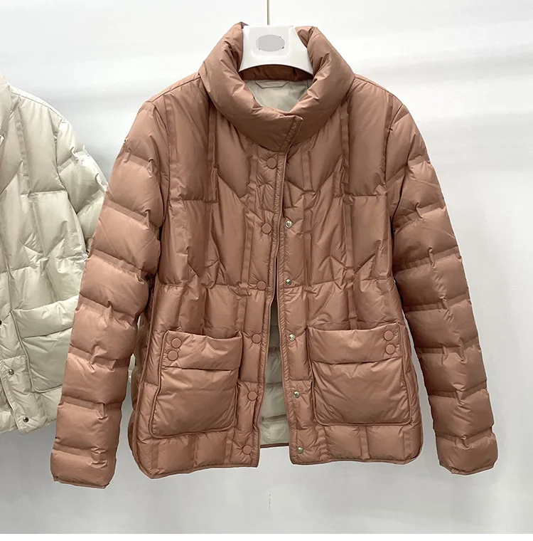 

New Winter Women 90% White Duck Down Coat Casual Light Puffer Jacket Female Short Single Breasted Warm Parkers