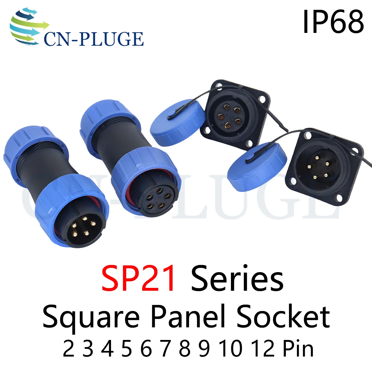 SP21 항공 커넥터 2 3 4 5 6 7 8 9 10 12핀 실외 산업 장비용 남성 및 여성 플러그 사각 소켓 방수 IP68
