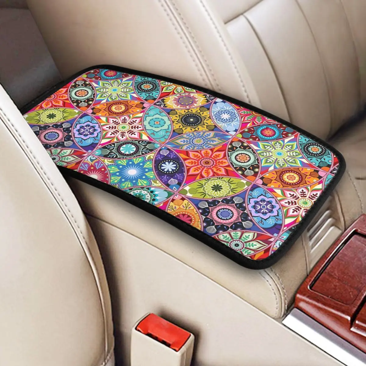 

Moroccan Bazaar Center Console Cover Pad for Universal Cars Morocco Mandala Car Armrest Cover Mat Storage Box Pad Cushion