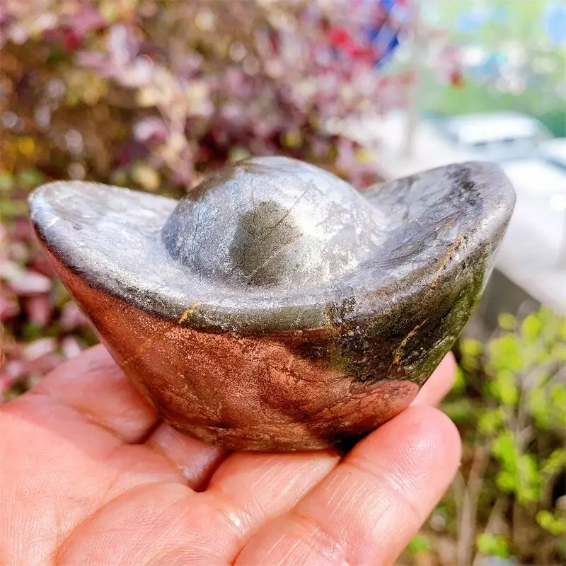 

8CM Natural Pyrite Ingot Carving Crafts Healing Fengshui Home Decoration Shoe-shaped Gold Ingot Ornaments Gift 1pcs