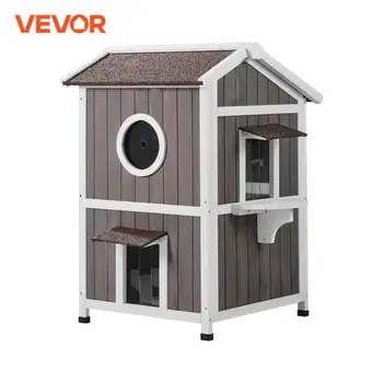 VEVOR Outdoor Cat House Weatherproof Feral Cat Shelter for Multiple Cat Large Outdoor Wooden Cat House with Doors&A Clear Window 1
