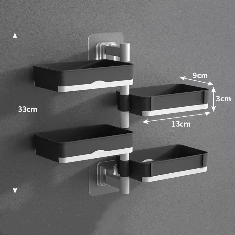 Soap Holder No Punching 180° Rotatable 4 Layers Soap Box Container Toilet Bathroom Wall Mounted Soap Holder Bathroom Storage Box 6
