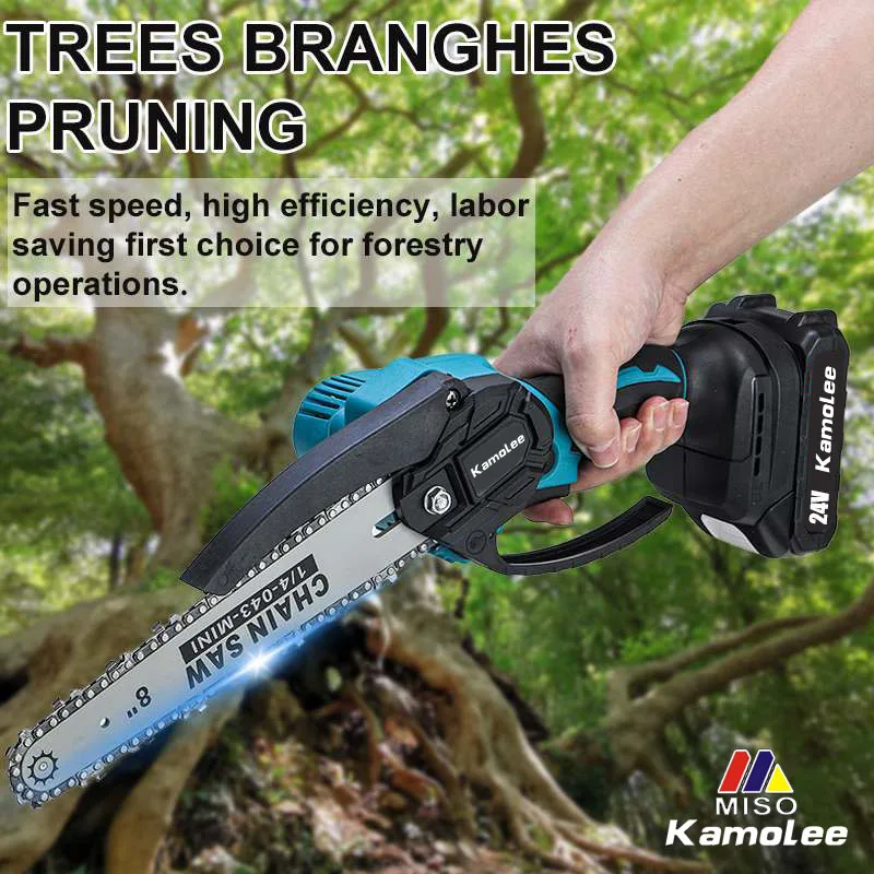 Tronçonneuse électrique Sans Fil 400W - Guide 8 Pouces (20 Cm) - Batterie Lithium 21V - Pour Jardin, Bois, Branches