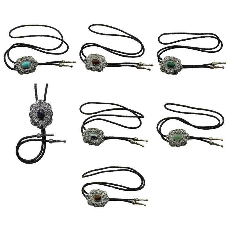 

Mens American Bolo Tie Stone Jewelry Western Cowboy Vintage Necklace Shirt Chain