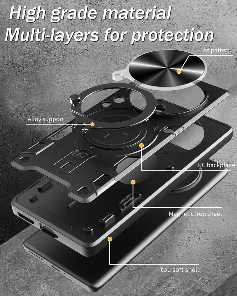 Shockproof PC+TPU Case with Slide Camera Lens Protection and Ring Holder