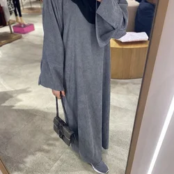 Winter Abayas Corduroy Butterfly Sleeves Side Pockets Warm Muslim Woman Dress Oversized Dubai Turkey Islamic Clothing Ramadan