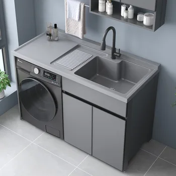 ตู้ล้างผ้าอลูมิเนียมสำหรับระเบียง พร้อมอ่างล้างผ้า โต๊ะพูล และที่ขัดผ้าในตัว 1