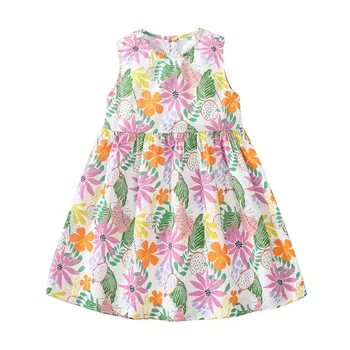Baby Girls Summer New Children's Clothing Kids Clothes Toddler Birthday Cotton Casual Flowers Sleeveless Dress Sundress 2