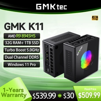 GMKtec Mini PC K11 AMD R9 8945HS Gaming Mini PC 32GB DDR5 1TB SSD Computer PC Mini Computer PC Win11 Pro Gaming PC 1