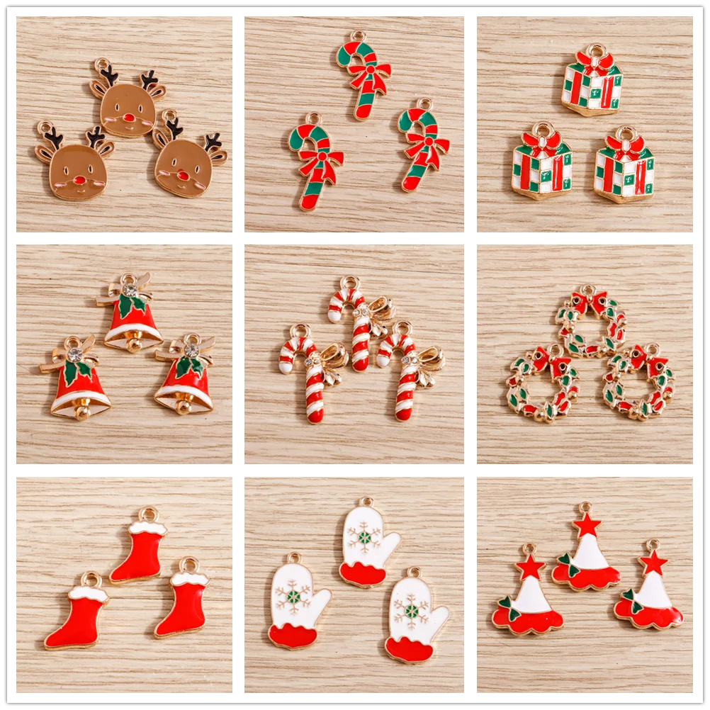 Tusember 20 Stück Niedliche Weihnachtsanhänger Weihnachtsmütze Glocke Socke Hirsch Weihnachtsmann Anhänger für Schmuckherstellung Ohrringe Halskette