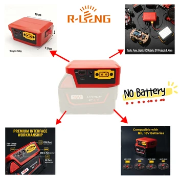 Power Bank per Batterie Milwaukee 18V, Doppia Ricarica e 9-30V DC/XT60/USB-C con Display Digitale, per Campeggio e Attività all'Aperto (Batteria NON Inclusa)