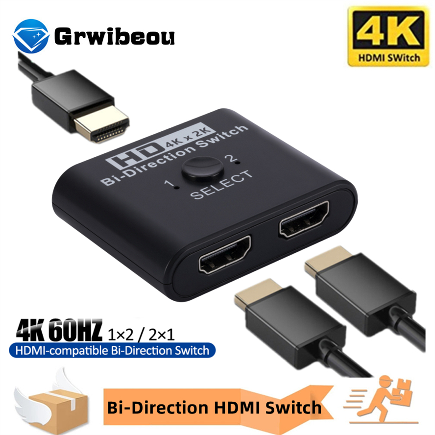  4K HDMI-compatible Switch Bi-Direction 2 Ports HDMI Splitter Switch 2 in 1 Out/1 in 2 Out for Laptop PC Xbox PS4 TV Box Monitor 