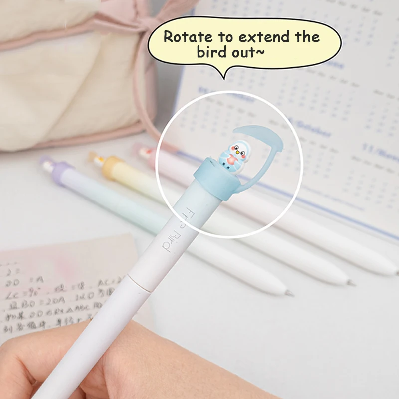 4 Pcs/Set Creative Rotating Bird Doll Gel Pen 0.5mm Black Funny Stress Relief Gel Ink Pens for Student School Office Stationery