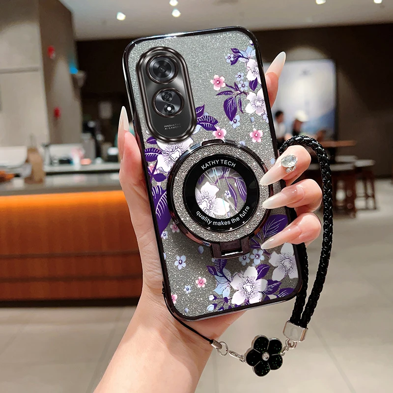 Purple Flowers Plating Bracelet Holder Phone Case Cover