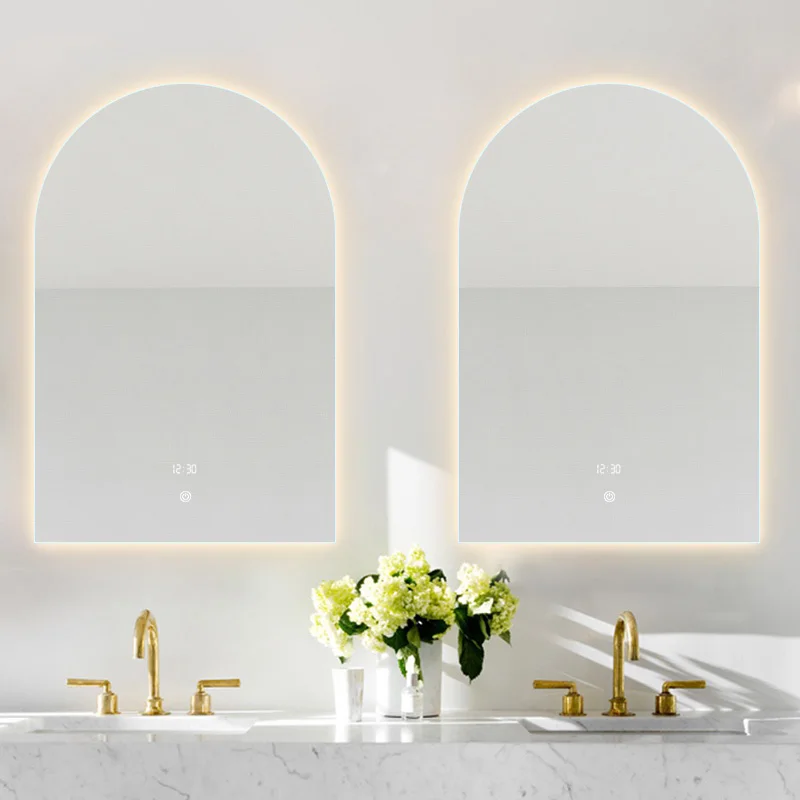 Smart Arched Mirror Washroom Wall Mounted Led Aesthetic Bluetooth Bathroom Mirror Unbreakable Illuminated Espejo Pared Furniture