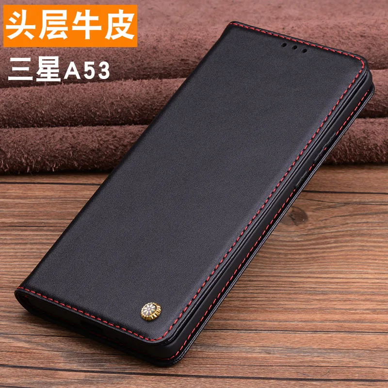 

Hot Luxury Genuine Leather Magnet Clasp Phone Cover Case For Samsung Galaxy A73 A53 Kickstand Holster Case Protective Full Funda