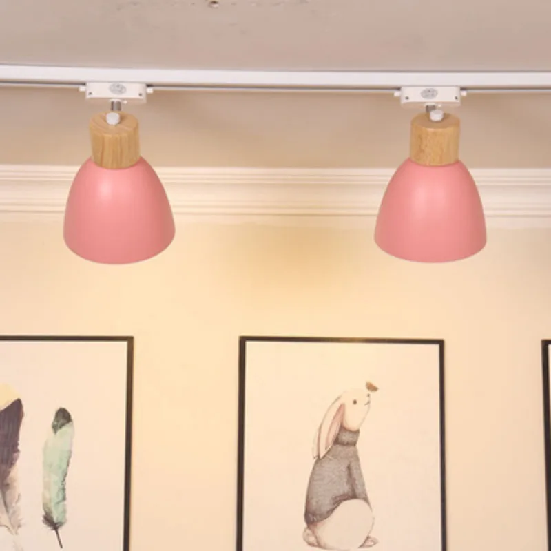 

E27 Modern Simple LED Track Light Nordic Wooden Track Rail Spotlight Bedroom Dining Ceiling Lamp TV Background Downlight