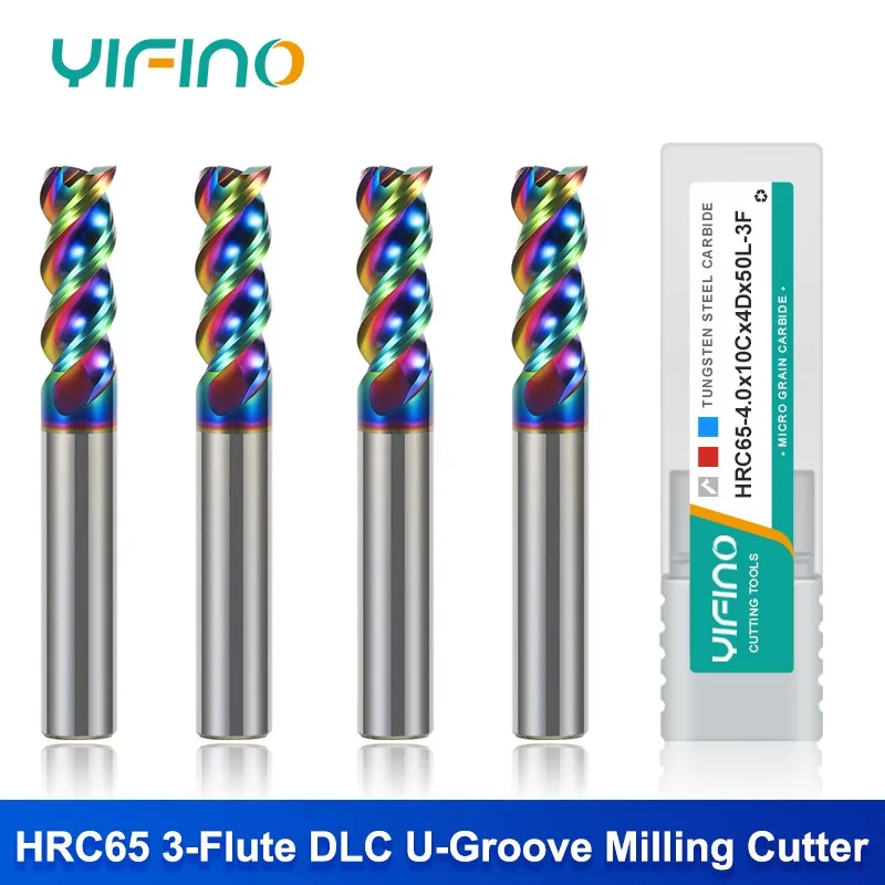 

YIFINO HRC65 3-Flute Tungsten Steel Carbide DLC Coating U-Groove Milling Cutter For Aluminum CNC Machining Center End Mill Tools