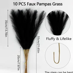 Set of 10 Artificial Pampas Grass Stems for Elegant Floral Arrangements and Home Decor (Black)