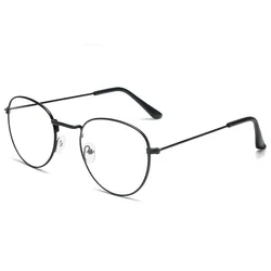 Vintage Round Metal Frame Clear Lens Unisex Glasses (Black)