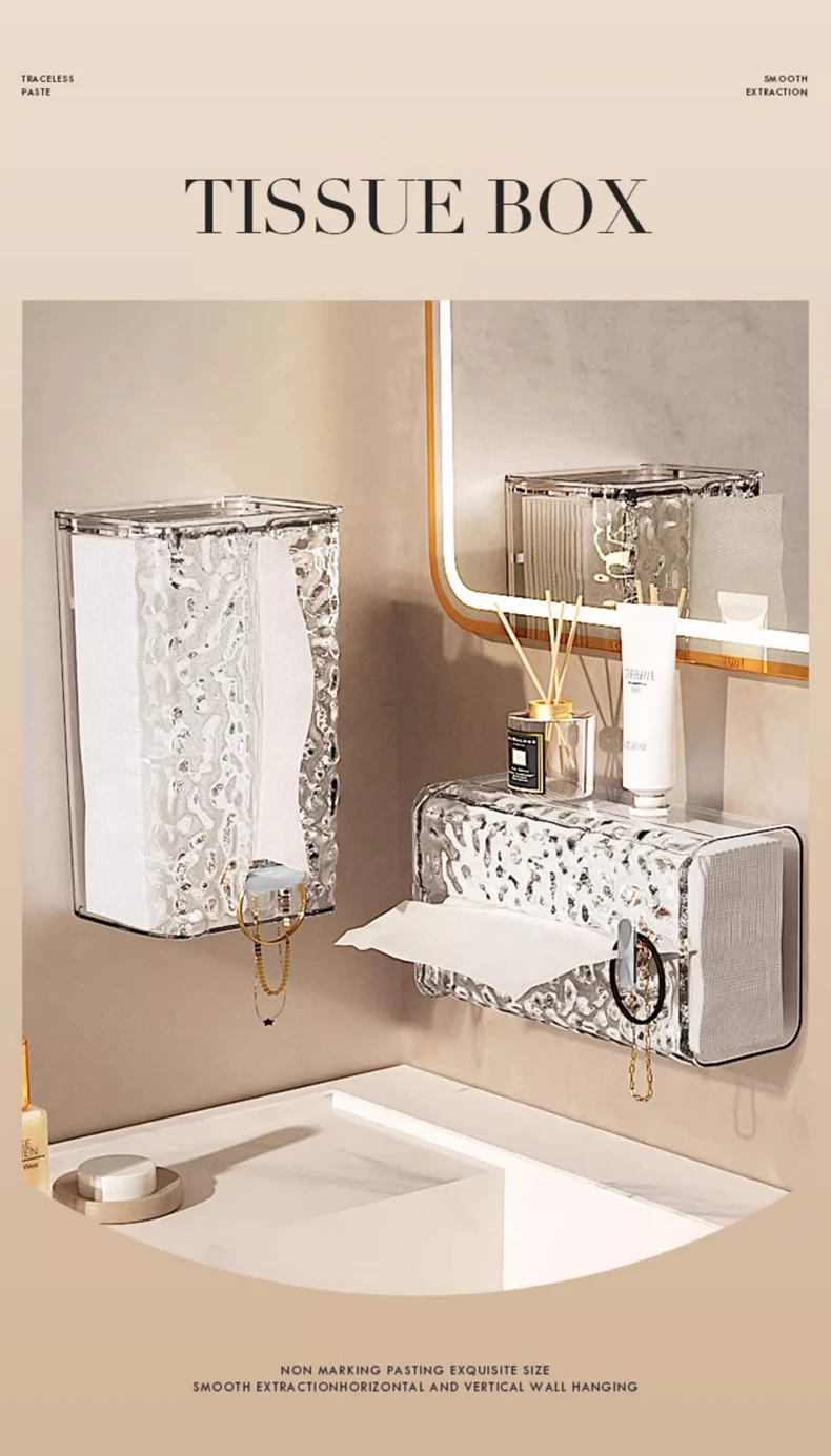 Description Picture 2 of itemToilet Tissue Box Wall Mounted Glacier Patterned Kitchen Tissue Storage Box Household Storage Supplies