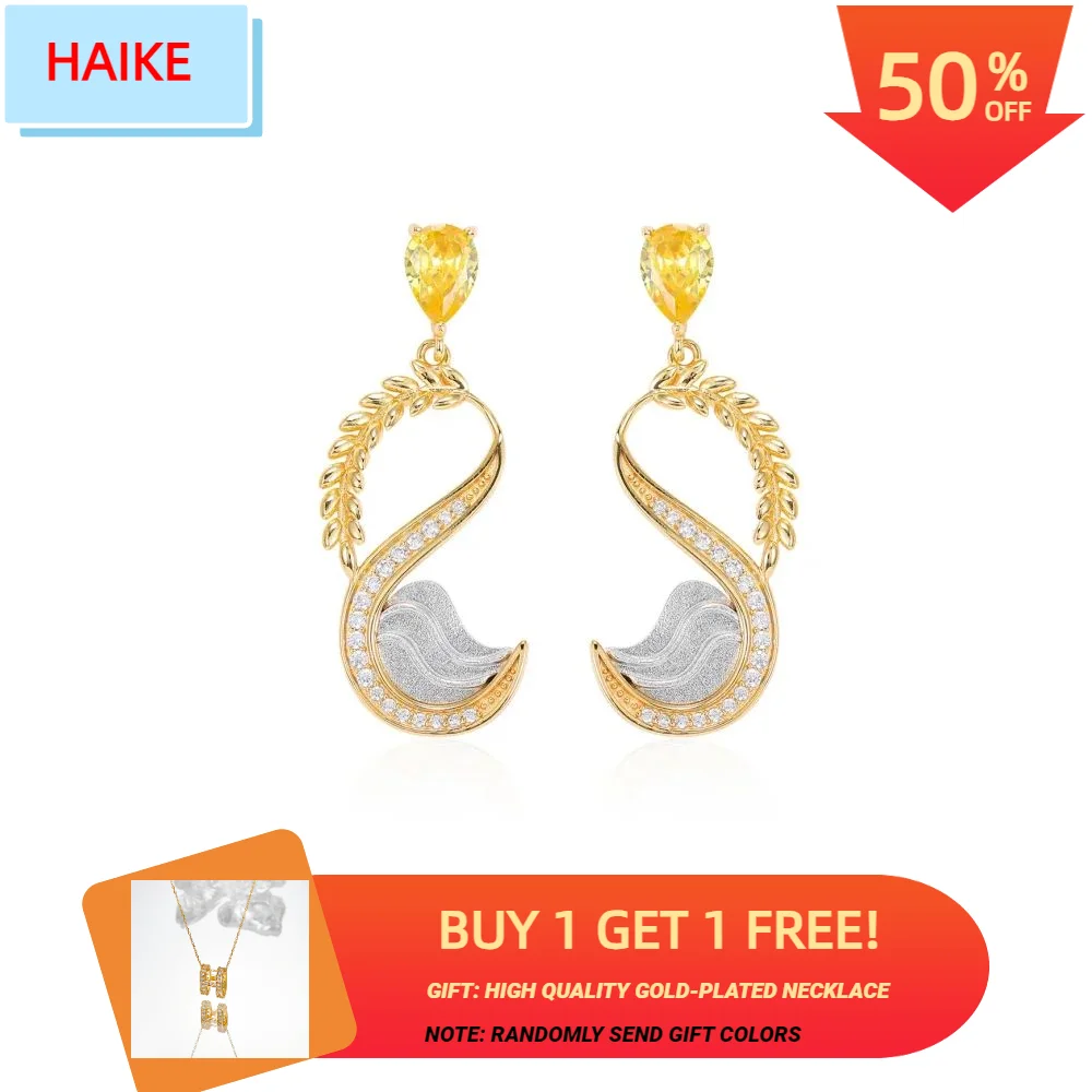 

HAIKE S925 Sterling Silver Earrings Original Mailang Countryside Earpin Two tone Design Personalized Fashion Versatile Women new