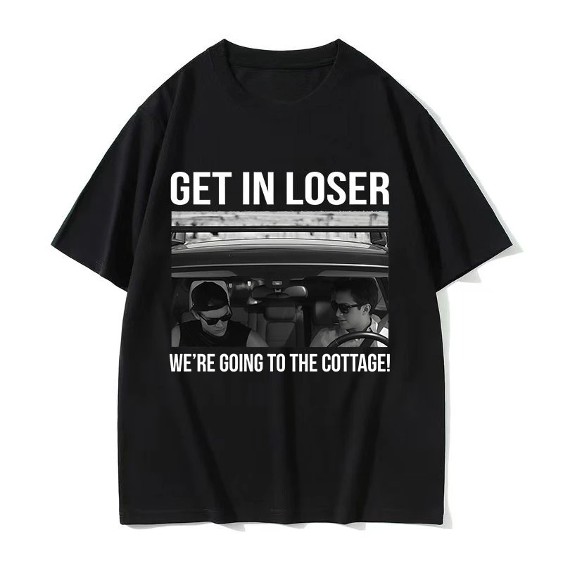 임산부 의류, 치열한 경쟁. 결과는 패자들이 오두막으로 향해야 한다는 것이다. 프린트 패턴 티셔츠.