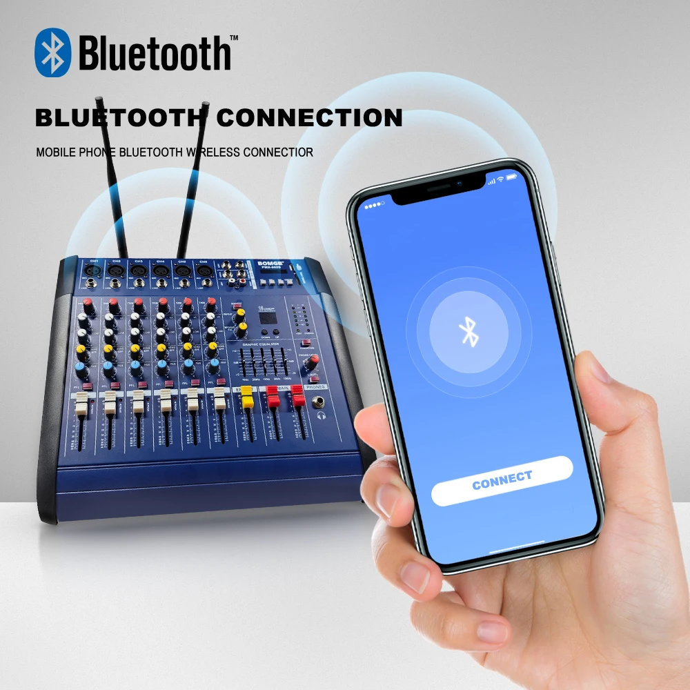 Professional 6 Channel Audio Mixer With Wireless microphone system Mixing Sound Console Card USB interface 48V for karaoke DJ