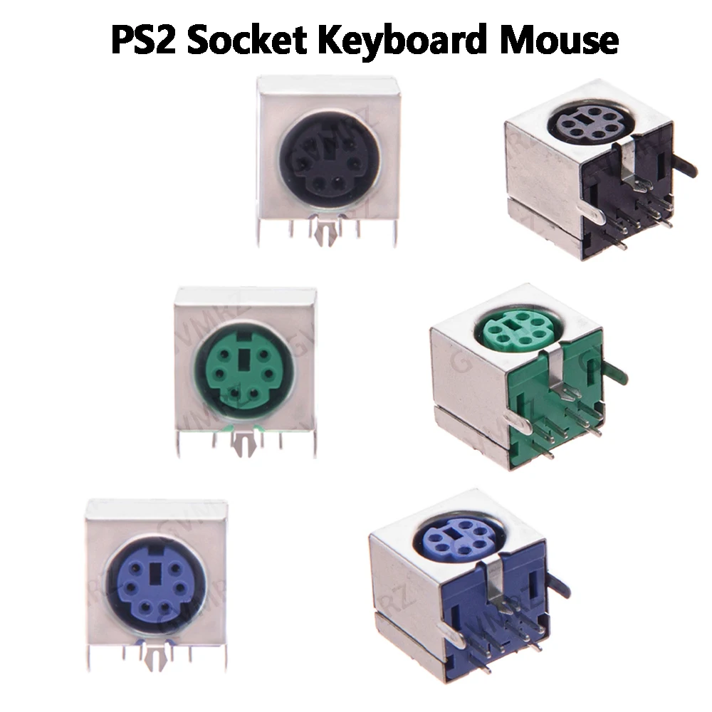 Pack of 10 PS2 6-Pin Connectors in Purple, Green, and Black