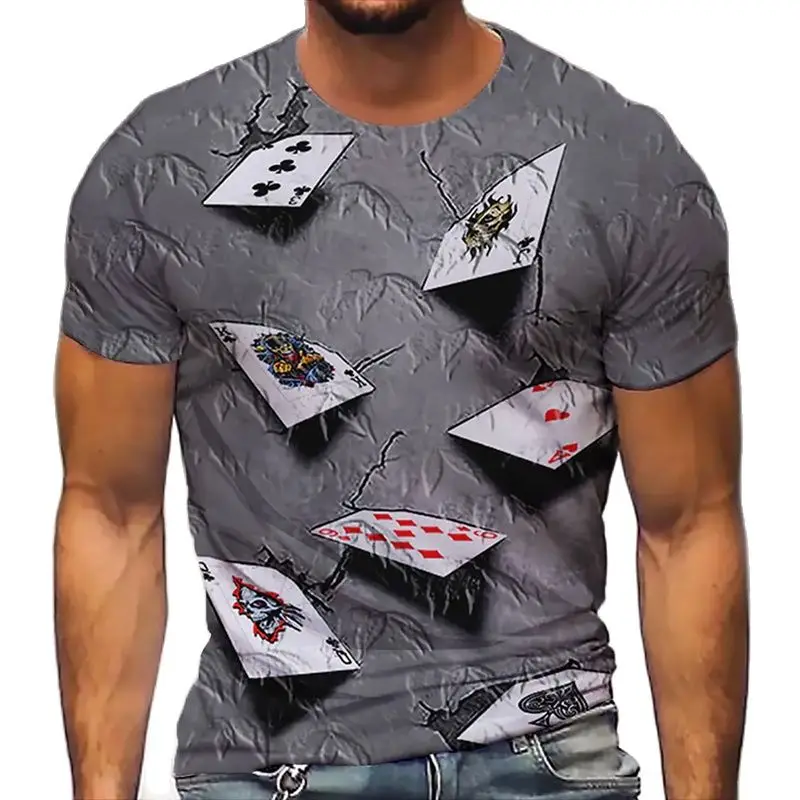 

Casual Poker 3D Printed T-Shirts For Men Summer Polyester O-Neck Short Sleeve Tops Loose Tee Shirt Large Size Men's Clothing 6XL