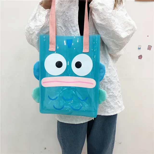 Cute Kawaii Anime Sanrios Hangyodon Cartoon Storage Bag Large Capacity Shoulder Bag Transparent Jelly bag PVC Handbag Girls Gift 2