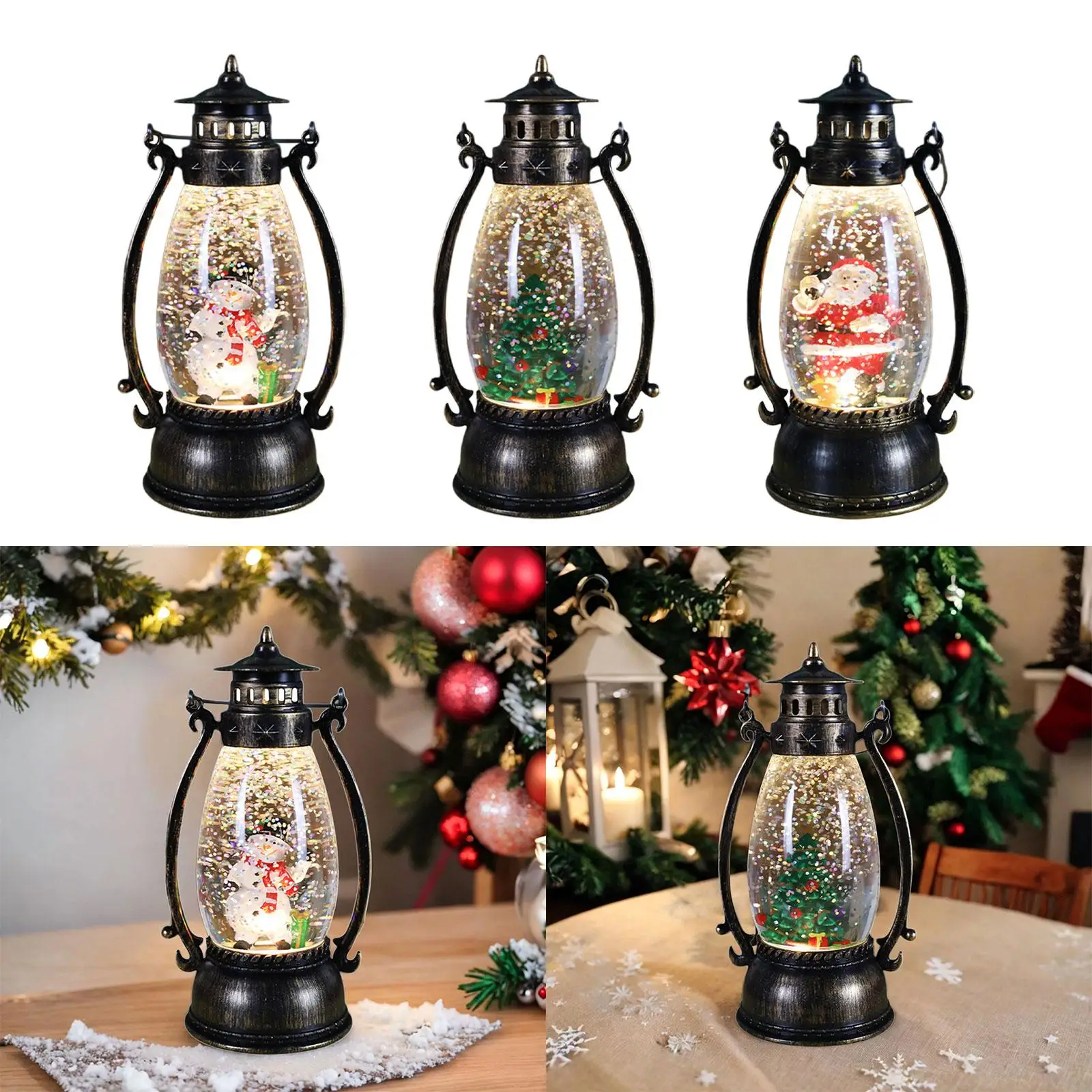 Christmas Lighted Lantern Glittering Snowing Globe Christmas Decoration