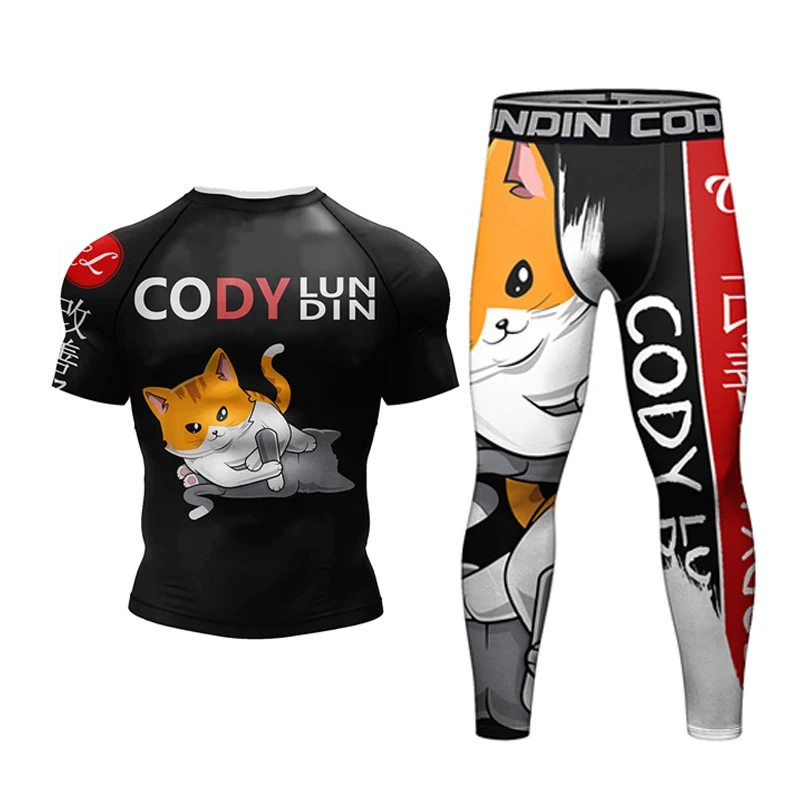 Rashguard Jiu Jitsu T-shirt +Pants Men MMA Boxing Brazilian Grappling Bjj Rash Guard Sportswear Gym Muay Thai Shorts Boxeo sports apparel,mens t shirt