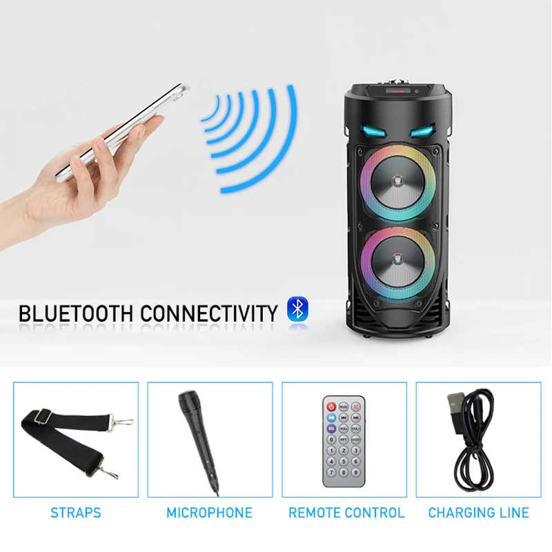 ポータブルスピーカー30W,ワイヤレス,Bluetooth,コラム,ワイド