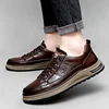 Genuine Leather MEN'S lace up casual sneakers new trendy chunky man vulcanized shoes comfy all-match male skateboard footwear 4