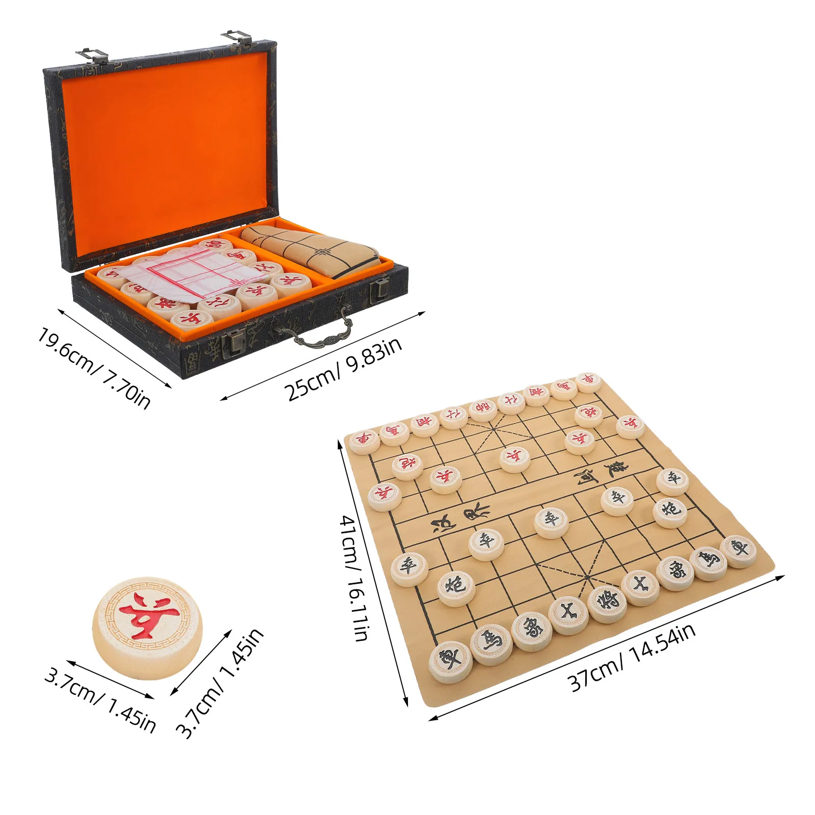 1 세트 단단한 나무 중국어 Xiangqi 체스 세트 PU 보드 전통 휴대용 여행 경쟁 가족 선물 장식 나무