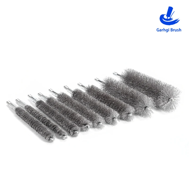 

Stainless Steel Wire Pipe Brushes in Twisted Wire with M6 Thread Handle, for Deep Hole Cleaning, Polishing, Deburring, Drill Use