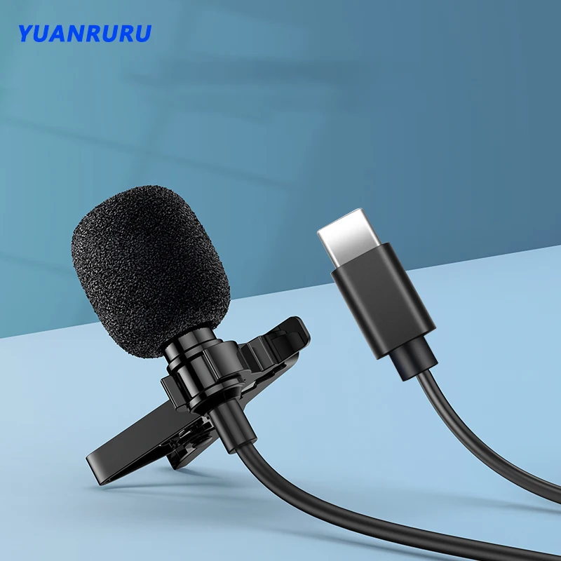 Lapel Microphones Type C Microphone Clip Portable Microphone Condenser Clip-on Lapel Mic 1.5m Wired Mini Audio Mic for Phone