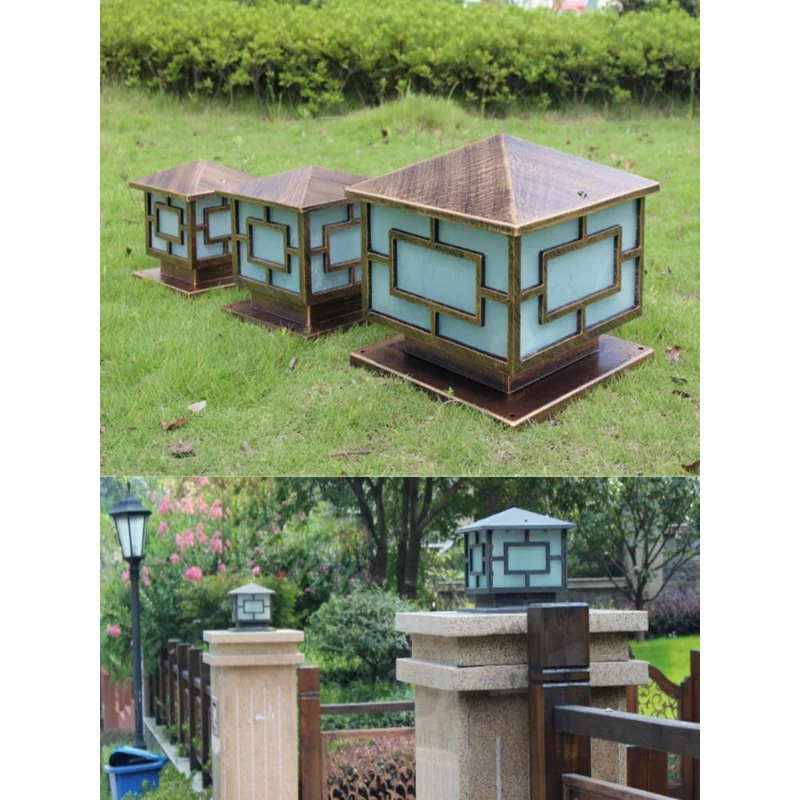 Bronze antique brass landscape japanese square vintage classic outdoor waterproof fencing fence top door gate pillar light lamp