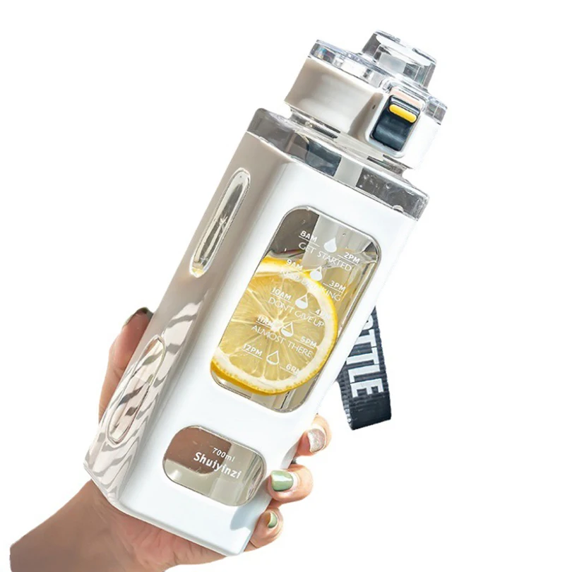 1pc 700ml Portable Sports Water Bottle With Straw Sippy Cup Plastic Tea Milk BPA Free Gourde Drink Bottle Suitable for Outdoors