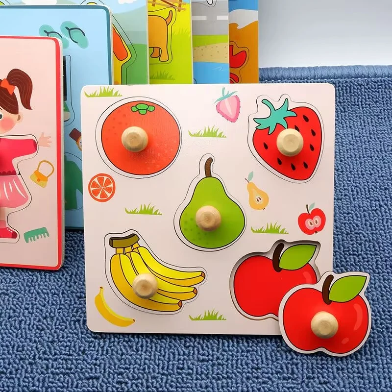 Kids Montessori 3D Wooden Puzzle Hands Grab Child Puzzle Educational Learning Toys Baby Games Puzzles For Kids 1 2 3 Years Old 1