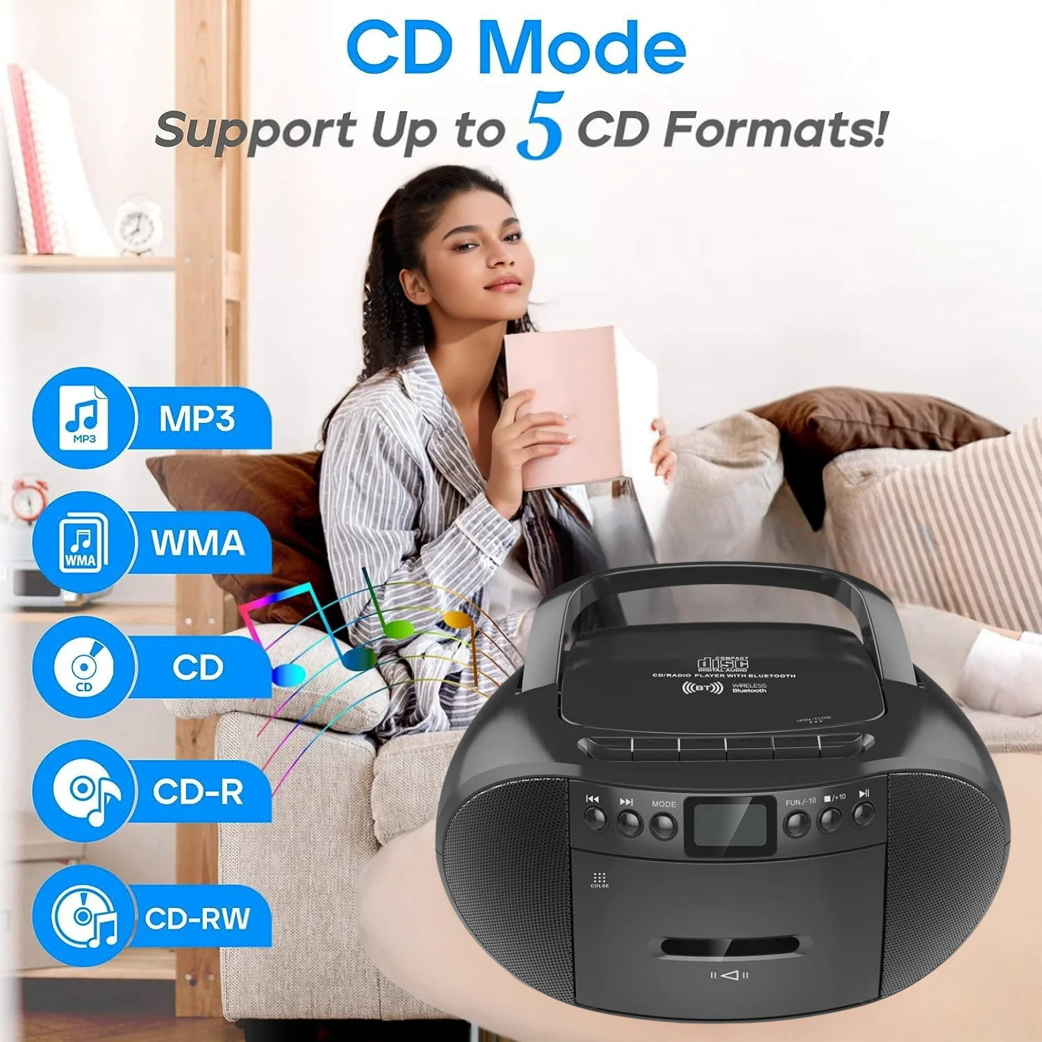 Portable CD Player Portable Cassette Player CD and Cassette Player ComboX CD Player Bluetooth Boombox AM/FM Radio Stereo Sound with Remote Control Tape Recording