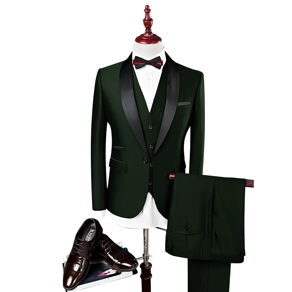 Silver Men's Suit 3 Piece Set Wedding Groom Tuxedo High Quality Men's Suit Elegant XS-5XL
